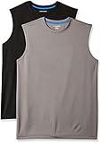 Amazon Essentials Muscle Shirts Men Pack of 2, Active Performance Tech Tank Tops, Black/Grey, Large