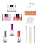 SNS Nail Dip Powder & Base Coat Nail Polish, Dip Powder Starter Kit (Hot Pink & Red) - Includes Foundation Powder, Dip Activator & Top Coat, Replacement Brush, Wood Pusher, Nail File & French Dip Mold