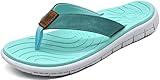 KuaiLu Womens Casual Flip Flops Comfortable Yoga Mat Arch Support Memory Foam Comfort Cushion Summer Beach Slip on Walking Thong Sandals Ladies Orthotic Recovery Plantar Fasciitis Lake Blue Size 8