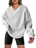 ANRABESS Womens Oversized V Neck Sweatshirt Fleece Long Sleeve Hoodies Pullover Comfy Top Outfits 2024 Teen Preppy Clothes Large Light Gray