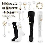 LOHO WONDERZ 2 Pairs White Black Slouch Socks with 21 Pcs Sock Pins Jewelry for DIY Socks Shoes Hat Clothing Accessories (White Black)