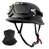Motorcycle Helmet German Style Half Helmet Skull Cap Adult Men Women Shell Helmet, DOT Approved Retro Face Helmet for Cruiser Scooter Chopper (XL)