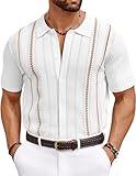 COOFANDY Mens Knit Button Down Shirt Casual Short Sleeve Button Up Shirts Polo Golf Beachwear Textured Shirts Spring Summer Cuban Clothes Off White Large