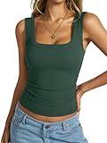 EasyGala Womens Cotton Ribbed Square Neck Tank Tops Basic Backless Camisole Sleeveless Slim Fit Wide Shoulder Strap Summer Clothes 2025 Green Medium