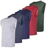 Real Essentials Men's Dry Fit Jersey Sleeveless Tank Top Muscle Yoga Active Men Basketball Beach Gym Workout Running Fitness Athletic Gym Bodybuilding Undershirt Tee T-Shirt, Set 2, XL, Pack of 5