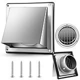 Gisafai Dryer Vent Cover Outside Walls External Extractor Fan Exhaust Vent Cap Stainless Steel Hood Cushioned Non Return Flap with Sealing Gasket Grille Screen(4'',Silver)