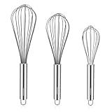NileHome Stainless Steel Whisk Set 8" 10" 12" Kitchen Whisk Balloon Whisk Kitchen Wisk Wire Whisks for Cooking, Whisking, Blending, Beating, Stirring-3 Pack…