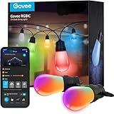 Govee Smart Outdoor String Lights H7015, 48ft RGBIC Outdoor Lights with 15 Dimmable LED Bulbs, IP65 Waterproof, Color Changing Warm White Lights with 47 Scene Modes for Patio, Backyard, App Control