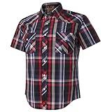 Pearl snap Men's Western Cowboy Short Sleeve Button Up Down Casual Plaid Work Shirts(Red Black #6 L)