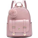 I IHAYNER Girls Fashion Backpack Mini Backpack Purse for Women Teenage Girls Purses PU Leather Pompom Backpack Shoulder Bag Gold Pink