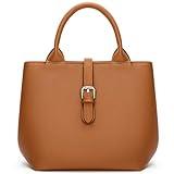 BOSTANTEN Satchel Bag for Women- Adjustable Shape, 3-Way Carry Convertible Vegan Leather Tote for Work Travel Brown