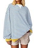 ANRABESS Women Striped Oversized Sweatshirt Crewneck Long Sleeve Shirts Hoodies 2025 Summer Fashion Pullover Top Y2K Outfits Bule White Small