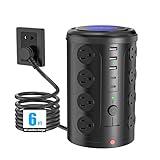 Tower Power Strip Surge Protector with 16 Outlets and 5 USB Ports (2 USB-C), 6FT Extension Cord with Multiple Outlets,Heavy Duty Charging Station,Home Office Dorm Room Essentials. No Wireless Charging