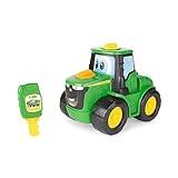 TOMY John Deere Key-n-Go Johnny Tractor Toy with Lights and Sounds - Interactive Driving Toy Tractor Includes 12 Interactive Ways to Play - Toddler Toys Ages 3 Years and Up