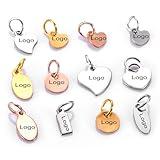 50pcs Custom Logo Laser Engraved Tags, Necklace Personalized Logo Brand Tag with Jump Ring, Jewelry Pendant Tag Findings