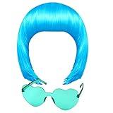MIAHART Light Blue Short Bob Wig and Sunglass Set, Neon Colored Wigs Colorful Cosplay Daily Party Hairpieces for Bachelorette Neon Party Favors Halloween Decorations Supplies