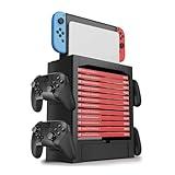TNP Switch Organizer Station Game Storage Tower Stand for Nintendo Switch OLED with Dock Holder, 10 Game Case Vertical Shelf, 4 Controller Rack, Joy-con Drawer, Black