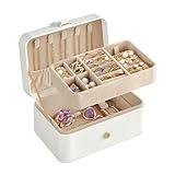 SONGMICS Jewelry Organizer Box, 2-Layer Travel Case for Earrings, Necklaces, Bracelets - Portable Jewelry Storage with Large Capacity, Gift-Ready Box for Women & Girls, Cloud White UJBC166W01