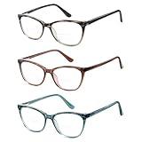 Kafirlo Bifocal Reading Glasses For Women Cat Eye Blue Light Protection Computer Reader Clear Top Ladies Anti Reflective Funky Fashion Travel Eyeglasses Large Head Spring Hinges Red Green 3 Pack 2.5