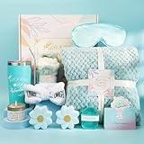 Luxury Spa Gift Basket for Women -Self Care Birthday Gifts Set with Bath Bombs,Bath Salts,Flannel Blanket&Soy Candle Relaxing Gifts for Wife,Mom,Best Friend,Her Perfect For Mother's Day(Blue)