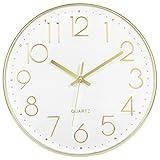 Foxtop Gold Wall Clock 12 Inch Silent Non-Ticking Battery Operated Round Modern Wall Clock for Living Room Bedroom Kitchen Home Office Decor