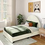 Max & Lily Upholstered Full Bed Frame with Arch Headboard, Upholstered Platform Bed for Kids, No Box Spring Needed, Easy Assembly, Cream