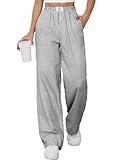 ANRABESS Womens Striped Gingham Pants 2025 Pajama Lounge Boxer Pants Cute PJ Bottoms Casual Wide Leg Trousers with Pockets Black White Stripe X-Large