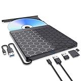 Aumdie External CD/DVD Drive for Laptop, USB 3.0 CD Burner with 2 USB Ports and 2 TF/SD Card Slots, DVD Player for Laptop, Mac, PC, Windows 11/10/8.1/7