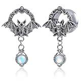 POBAISITER 2PCS Stainless Steel Ear Dangle Gauges Plugs Bat Skull Chain Screw Fit Flared Ear Tunnels and Plugs Expander Earrings For Women Men Body Piercing Jewelry