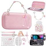 VirgoCCY Pink Carrying Case Set for Nintendo Switch 2 2025, with Silicone j-con Covers, Thumb Grip Caps, Screen Protector, Sakura Hand Strap and stickers for Girls Women