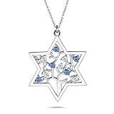 Jewish Necklace For Women Star Of David Tree Life Sterling Silver Cubic Zirconia Hanukkah Judaism Judaica Yahuah Mezuzah Chai Hebrew Spiritual Birthday Jewelry Mom Mother Day Valentine Christmas Gifts