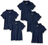 Amazon Essentials Girls' Short Sleeve Uniform Interlock Polo Shirt, Pack of 5, Navy, Large