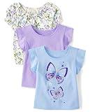 The Children's Place,Baby Girls,and Toddler Short Sleeve Everyday Casual Knit Shirt,Cool Cobalt Flutter 3-Pack,12 Months,18 Months