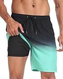 BLATIAL Mens Swim Trunks with Compression Liner 2 in 1 Quick Dry Swimming Shorts Swimwear Bathing Suits with Pockets, 7 inch-Black Blue, S