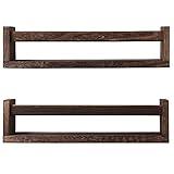 JORIKCHUO Nursery Book Shelves, Set of 2 Wood Floating Book Shelves for Kids Room, Kitchen Spice Rack, or Rustic Wall Mounted Shelves for Farmhouse Bathroom Decor (Carbon Brown)