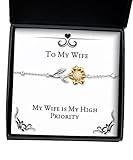Perfect Wife Gifts, My Wife is My High Priority, Unique Idea Sunflower Bracelet for Wife from Husband