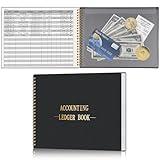 HAUTOCO Accounting Ledger Book for Small Business Bookkeeping Home Budget Tracking with 2 Storage Pouch, Accounting Log Journal Personal Money Ledger Expense Tracking Notebook 10.1 x 7.8'', Black