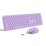 Wireless Keyboard and Mouse Combo - seenda Full Size 2.4G USB Wireless Keyboard Mouse Set, Quiet Cordless Computer Keyboard Mouse for Windows, Laptop, PC - Purple