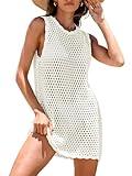 ANRABESS Womens Swimsuit Cover Up Sleeveless Knit 2025 Summer Outfits Swimwear Bathing Suit Coverup Crochet Beach Dress White Medium