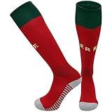 Cloong Kids Portugal 2024 Home Soccer Socks, Knee High Tube Football Socks for Toddler Boys Girls Youth, Moisture-Wicking Polyester Spandex Blend (5-14 Year, Red/Green)