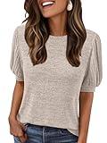 LILLUSORY Womens 2025 Summer Sweater Top Short Sleeve Blouses Dressy Casual Shirts Business Tops Cute Vacation Tunic Khaki XL
