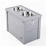 New Age Pet ECOFLEX Piedmont Elevated Dog Feeder, Sliding Lid Storage, Includes Two 32oz Stainless Steel Bowls Easy Clean, 10 Year Warranty, Grey