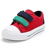 K KomForme Toddler Boys & Girls Shoes Kids Canvas Sneakers with Cartoon Dual Hook and Loops, Size 12 Little Kid, Red