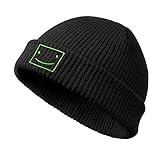 Black Dream Smile Embroidered Fisherman Beanie Hats for Men Women-Winter Warm Stretchable Knit Stylish Short Beanie Hats