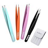 Tweezers for Women Facial Hair,Stocking Stuffers 4 Pack Tweezers for Eyebrows,Tweezer Set for Ingrown Hair, Plucking Daily Beauty Tool with Leather Travel Case for Gifts