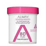 Almay Biodegradable Makeup Remover Pads, Micellar Gentle, Hypoallergenic, Fragrance-Free, Dermatologist & Ophthalmologist Tested, 80 Count