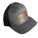 Bride and Groom Leather Patch Trucker Style Hats - Wedding Hats, Wedding Gifts (Groom, Charcoal, Cafe)
