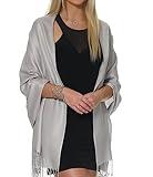 Pashmina Shawls and Wraps for Evening Dresses, Large Soft Pashmina Wedding Light Grey Silver Shawl