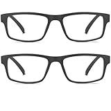 Kitchasy 2 Pack Reading Glasses,Quality Blue Light Blocking Reading Glasses,Filter UV Ray/Glare Computer Readers,Stylish Lightweight Spring Hinges Eyeglasses for Women Men(2-pack Black,1.25)