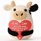 YUEYUQIU Mini Cow Gifts for Her Him Grilfriend Boyfriedn Wife Husband Fiancee Couple, I Love You Gift for Birthday Anniversary Wedding Valentines - to My Love Handmade Crochet Cow Present